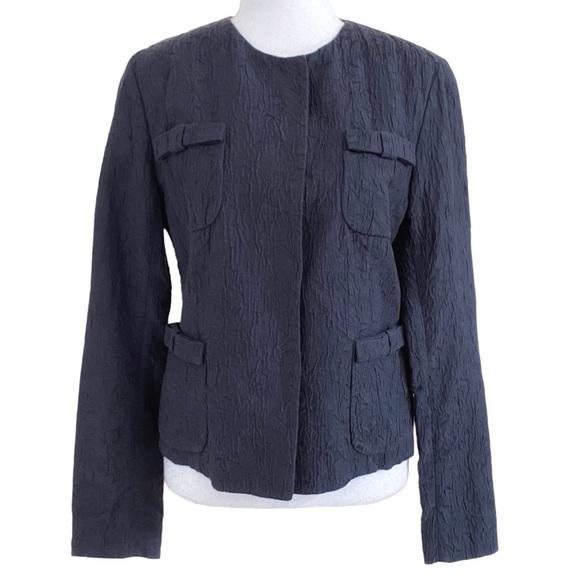 MARNI GIMAN SUMMER 2013 SILK BLEND CHARCOAL DARK GREY TEXTURED COLLARLESS BLAZER - Picture 1 of 10